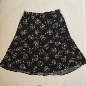 Sag Harbor Womens Black Floral Skirt Midi Flare Long XL Elastic Band Cottagecore